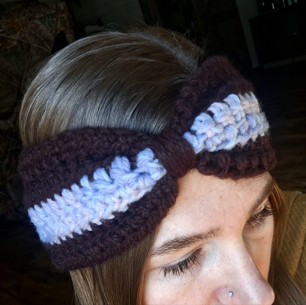 Handmade Crochet Bow Headband - Brown w/Ombre Mix